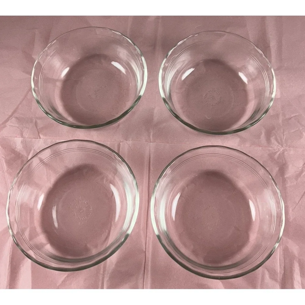 (4) Vtg PYREX Clear Glass Bowls Scalloped Rims 3 Lines 1 Pt #465 USA ***EUC***